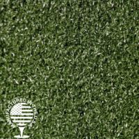 Close up image of artificial turf with a Manufactured in the USA logo in the bottom left.