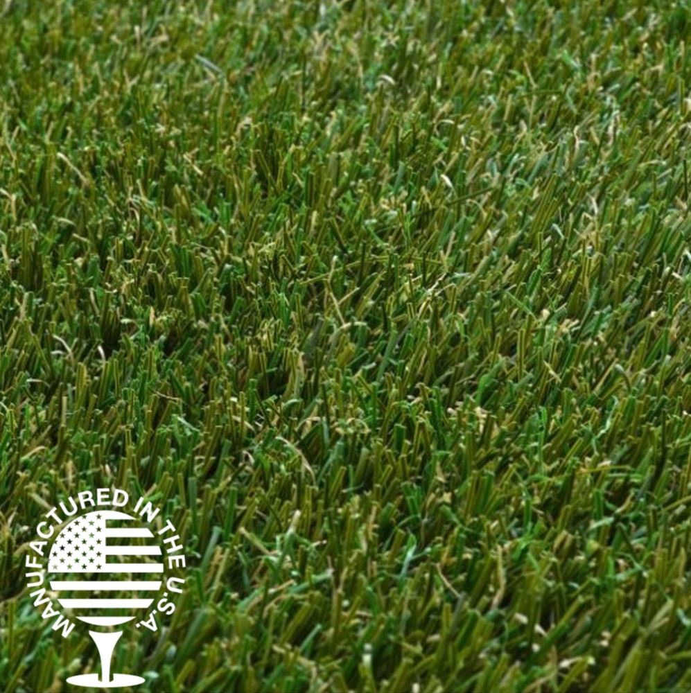 Close-up of premium artificial grass featuring dense, multi-tone green blades and natural thatch for a realistic look, durability, and low-maintenance lawn and landscape applications.